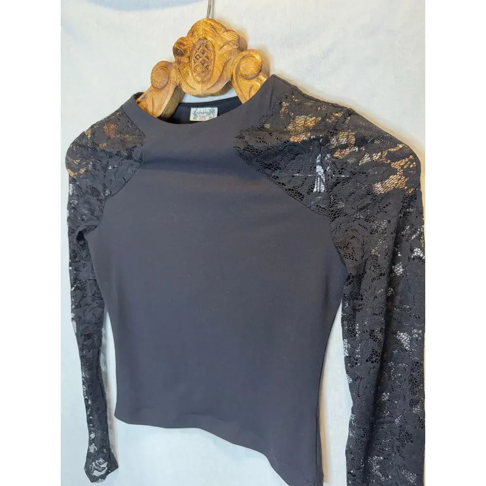 Free People Intimately Top Black Lace Long Sleeve No Excuses xs